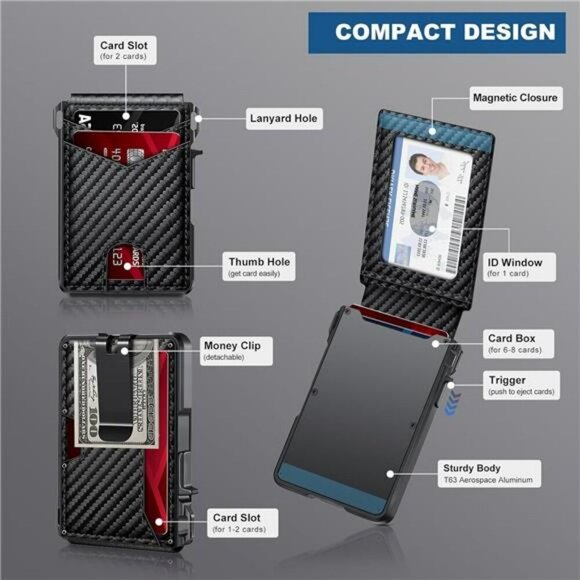 Mens RFID Slim Wallet With Money Clip ID Window Metal Credit Card Holder - Picture 5 of 7